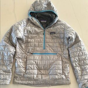 Patagonia Silver Nano-puff Puffer Jacket with Blue Accents